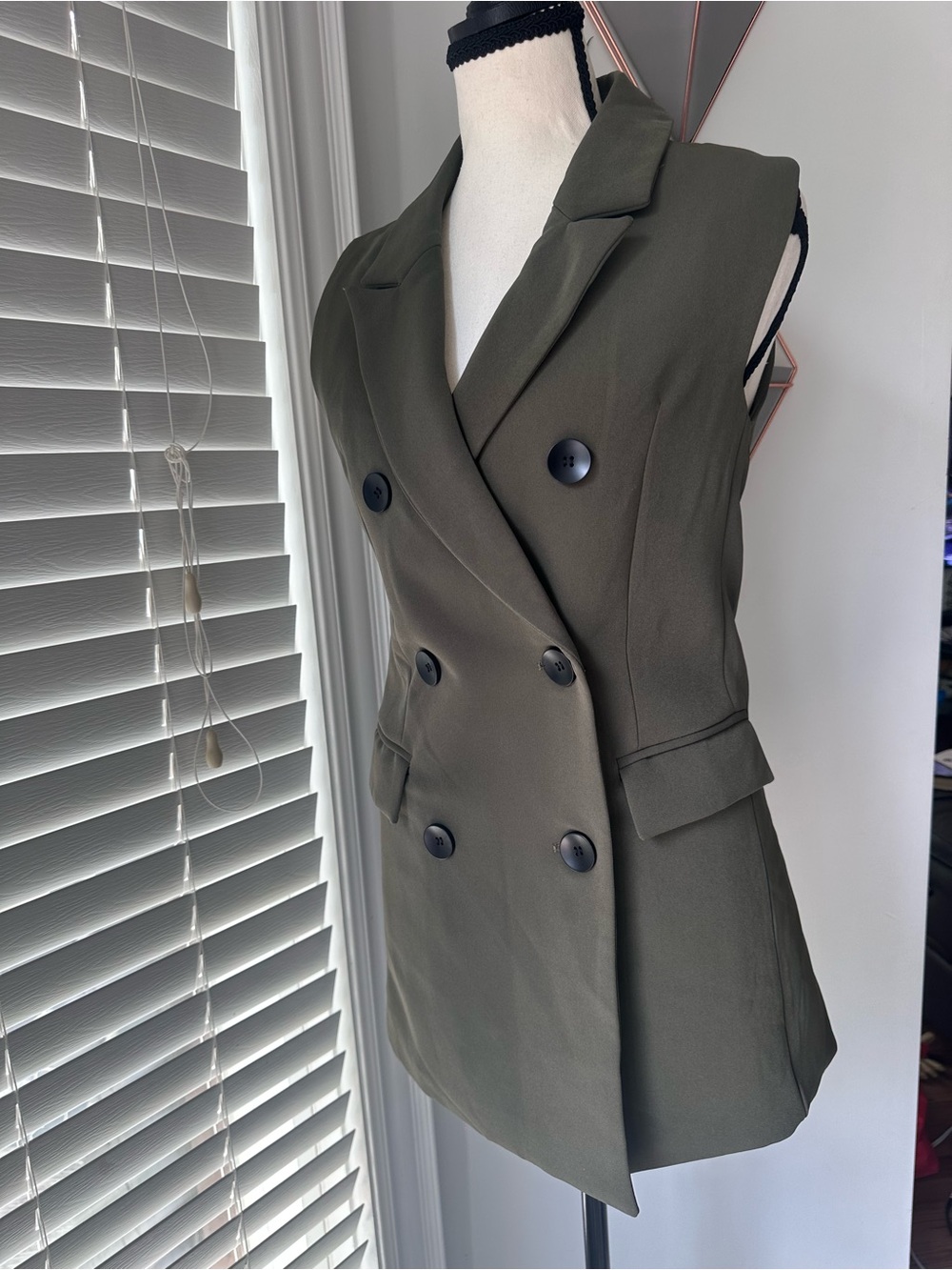 SABA & CO. Sleeveless Double-Breasted Blazer Vest Jacket Olive Green Size XS